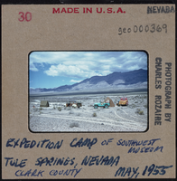 Photographic slide of Southwest Museum expedition camp at Tule Springs, Nevada, May 1955