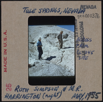 Photographic slide of Ruth DeEtte Simpson and M.R. Harrington at Tule Springs, Nevada, May 1955