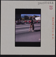 Photographic slide of a Native American person in a parade in Carson City, Nevada, October 31, 1963