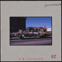 Photographic slide of a "Northern Paiute Indians" float in a parade in Carson City, Nevada, October 31, 1963