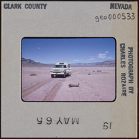 Photographic slide of a trailer at Pintwater Range, Nevada, circa 1965