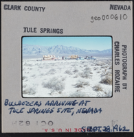 Photographic slide of bulldozers arriving at Tule Springs, Nevada, September 28, 1962