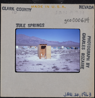 Photographic slide of a bathroom at a camp site at Tule Springs, Nevada, January 20, 1963