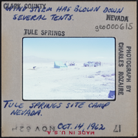 Photographic slide of tents at a camp site at Tule Springs, Nevada, October 14, 1962