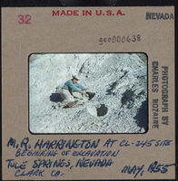 Photographic slide of M. R. Harrington at Tule Springs, Nevada, May 1955