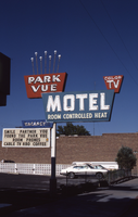 Park Vue Motel flag mounted pylon and marquee sign, Ely, Nevada: photographic print