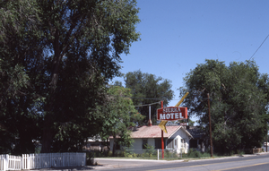 Sierra Motel flag mounted pylon sign, Lovelock, Nevada: photographic print