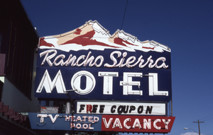 Rancho Sierra Motel flag mounted wall signs, Reno, Nevada: photographic print