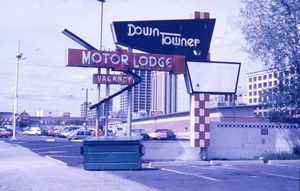 Downtowner Motor Lodge mounted sign, Reno, Nevada: photographic print
