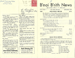 Newsletter from B'nai B'rith, 1954