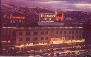 Stockmen's Hotel roof and wall mounted signs, Elko, Nevada: photographic print