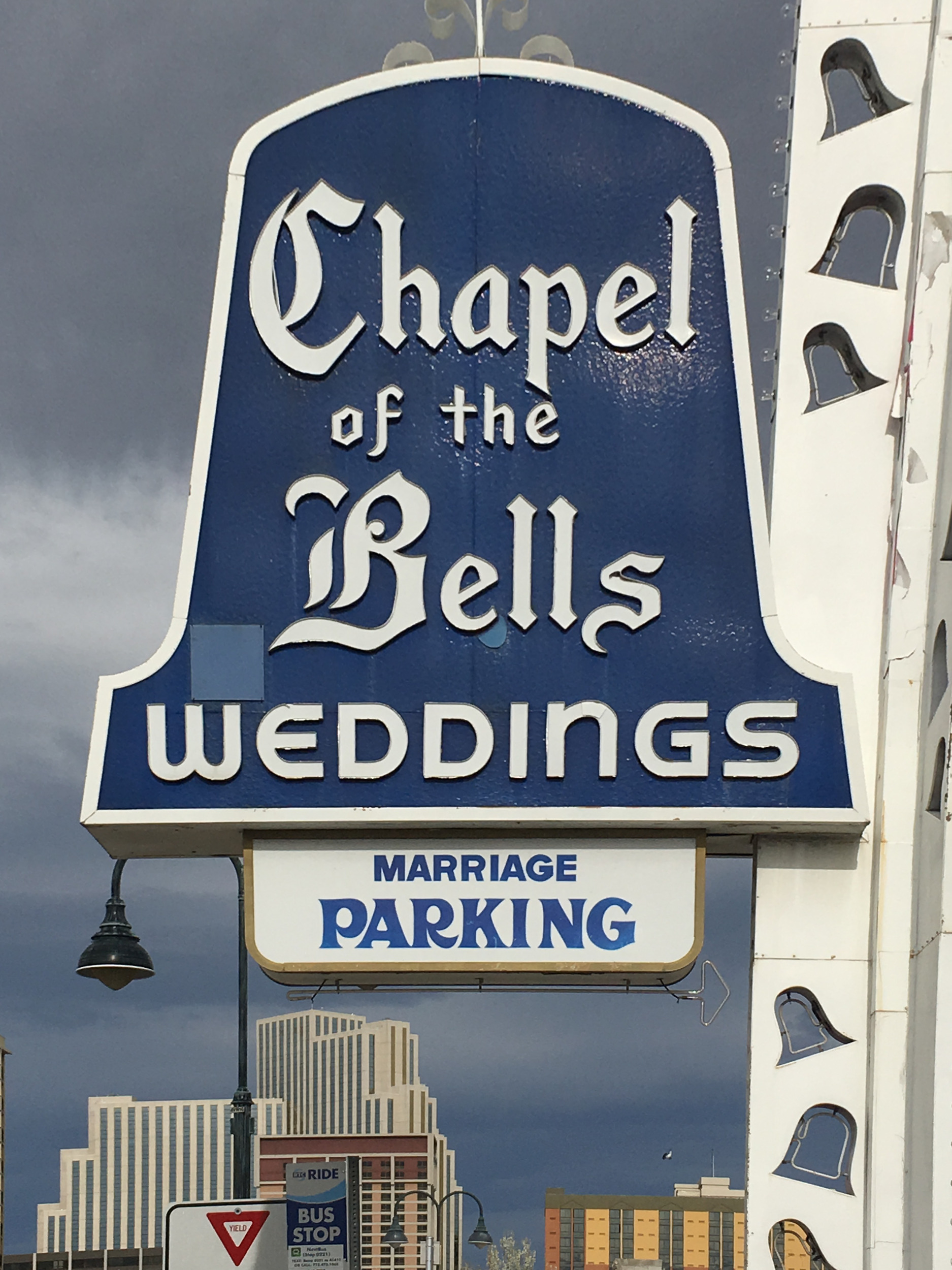 Chapel of the Bells flag mounted sign, Reno, Nevada: photographic print