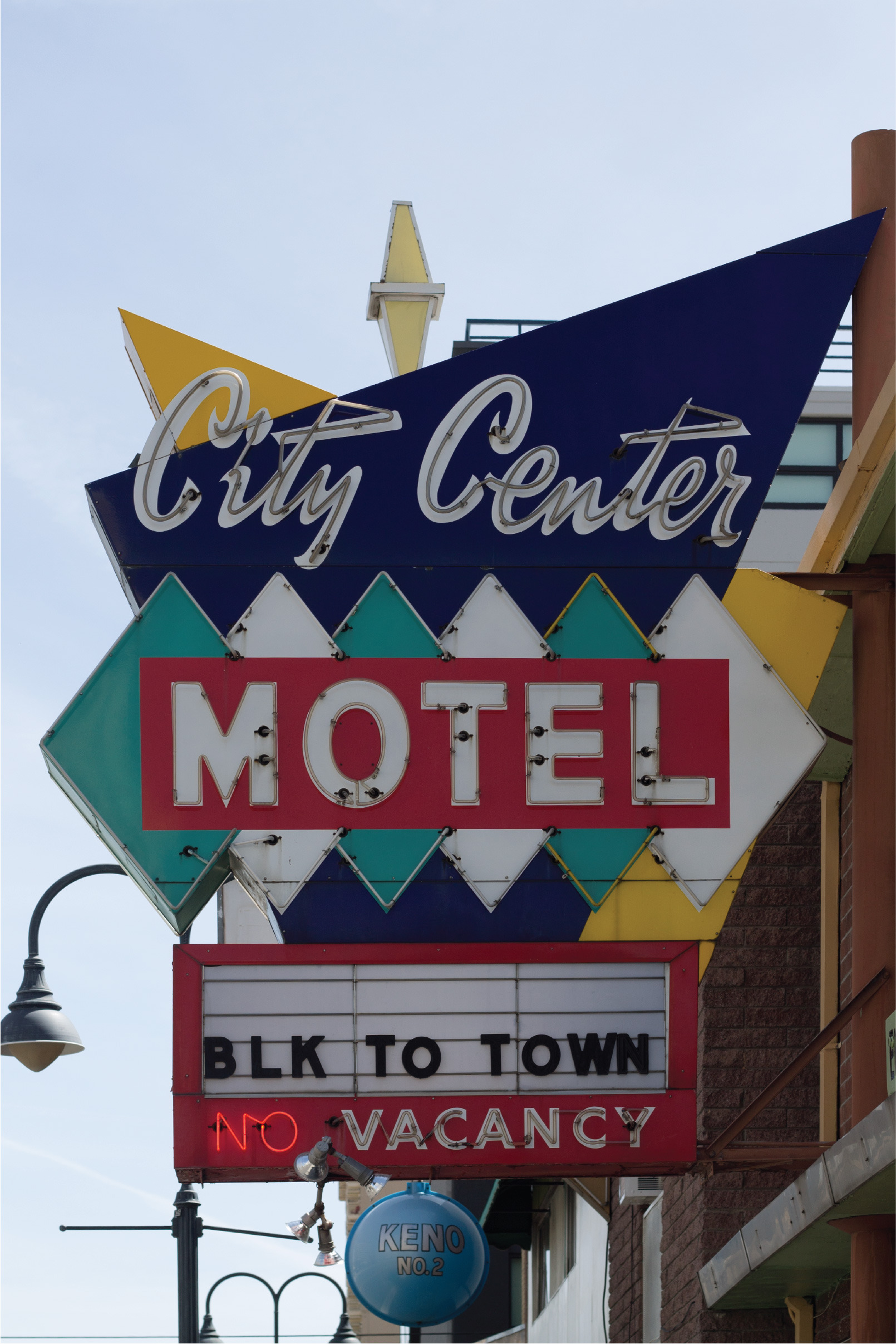 City Center Motel flag mounted marquee and wall sign, Reno, Nevada: photographic print