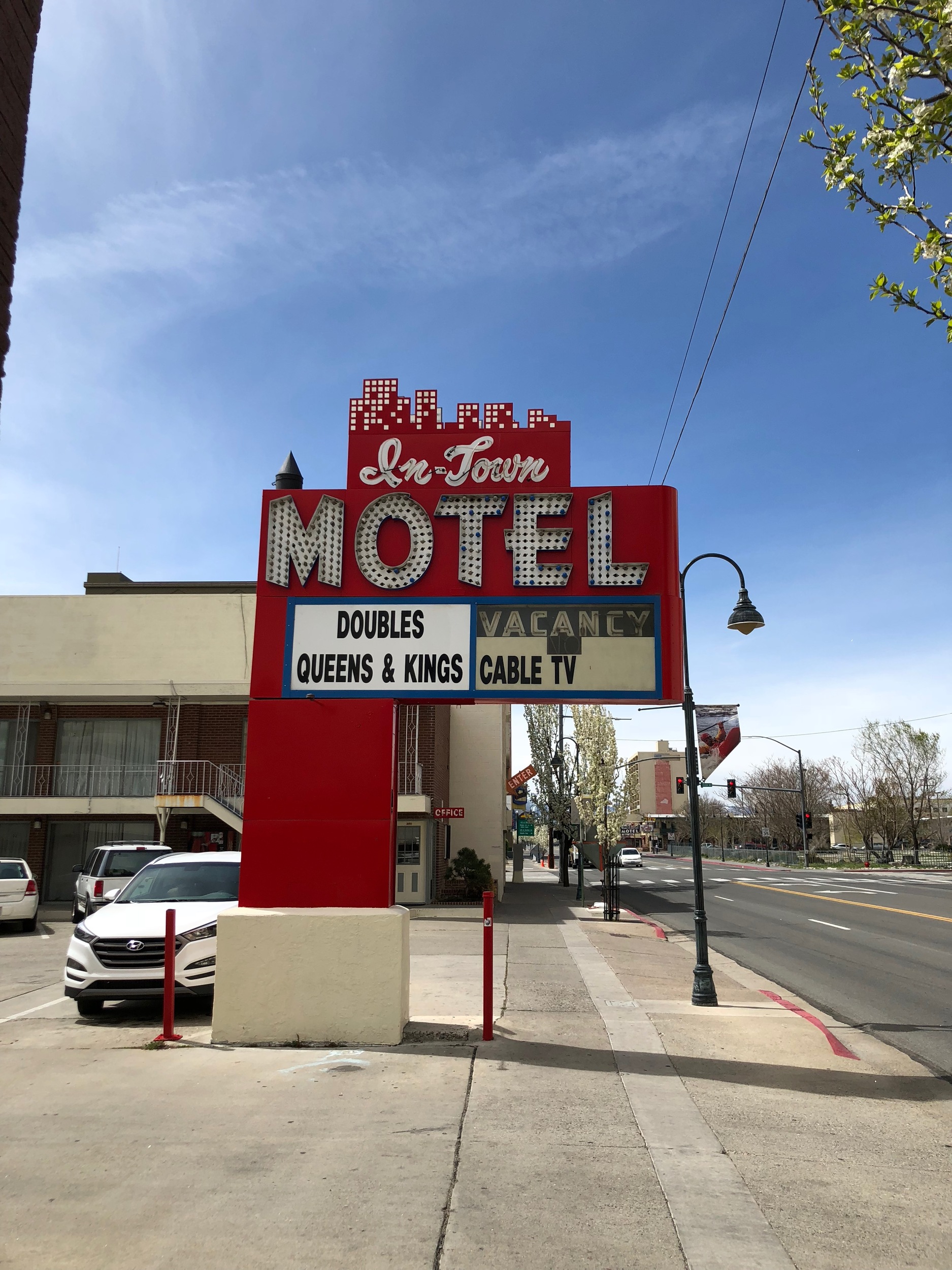 In-Town Motel flag mounted marquee sign, Reno, Nevada: photographic