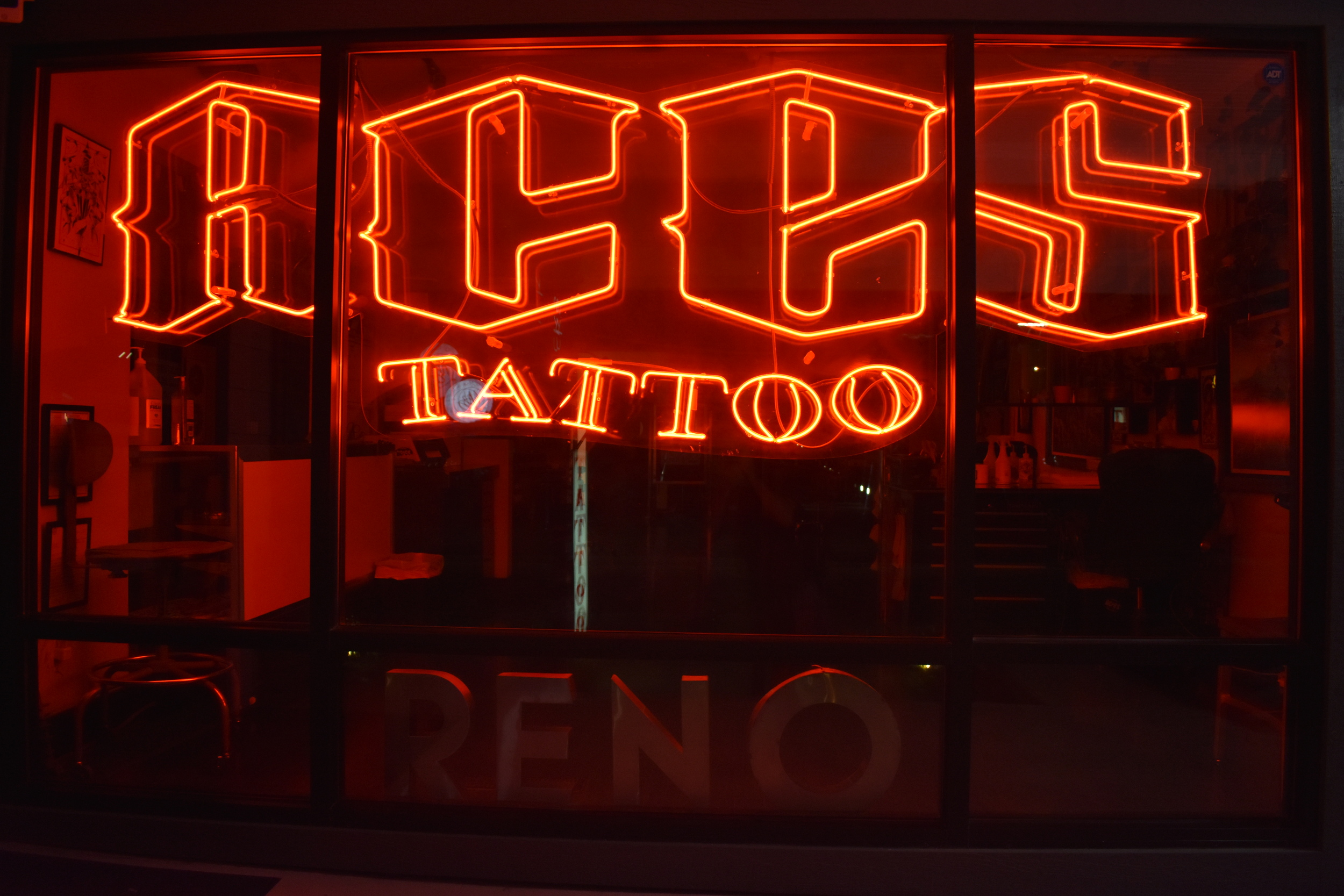 Aces Tattoo window sign, Reno, Nevada: photographic print