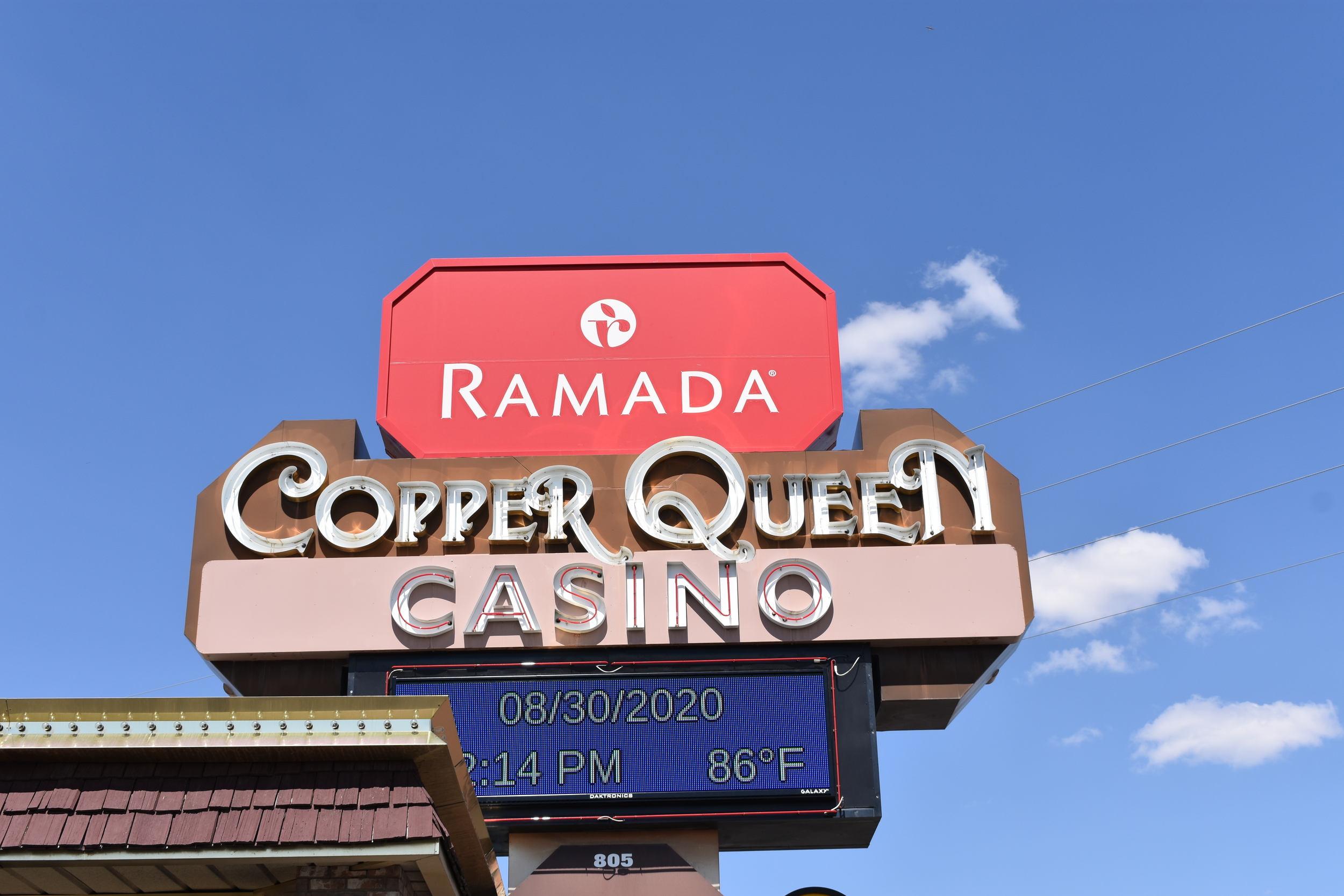 Ramada Copper Queen mounted sign, Ely, Nevada
