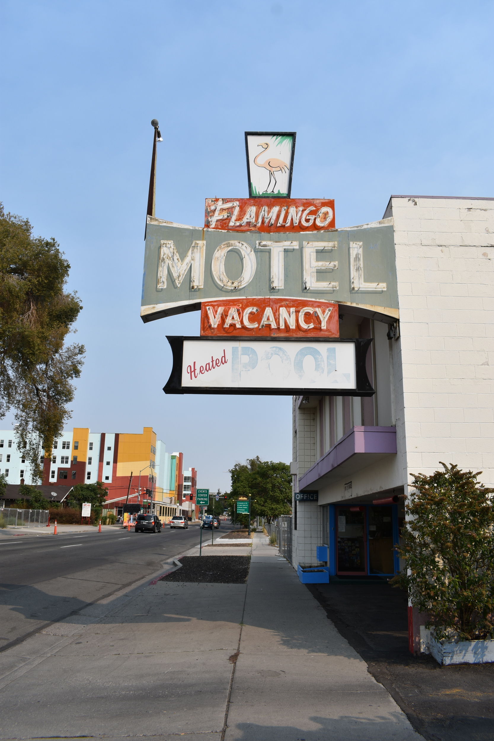 Flamingo Motel flag mounted wall sign, Reno, Nevada