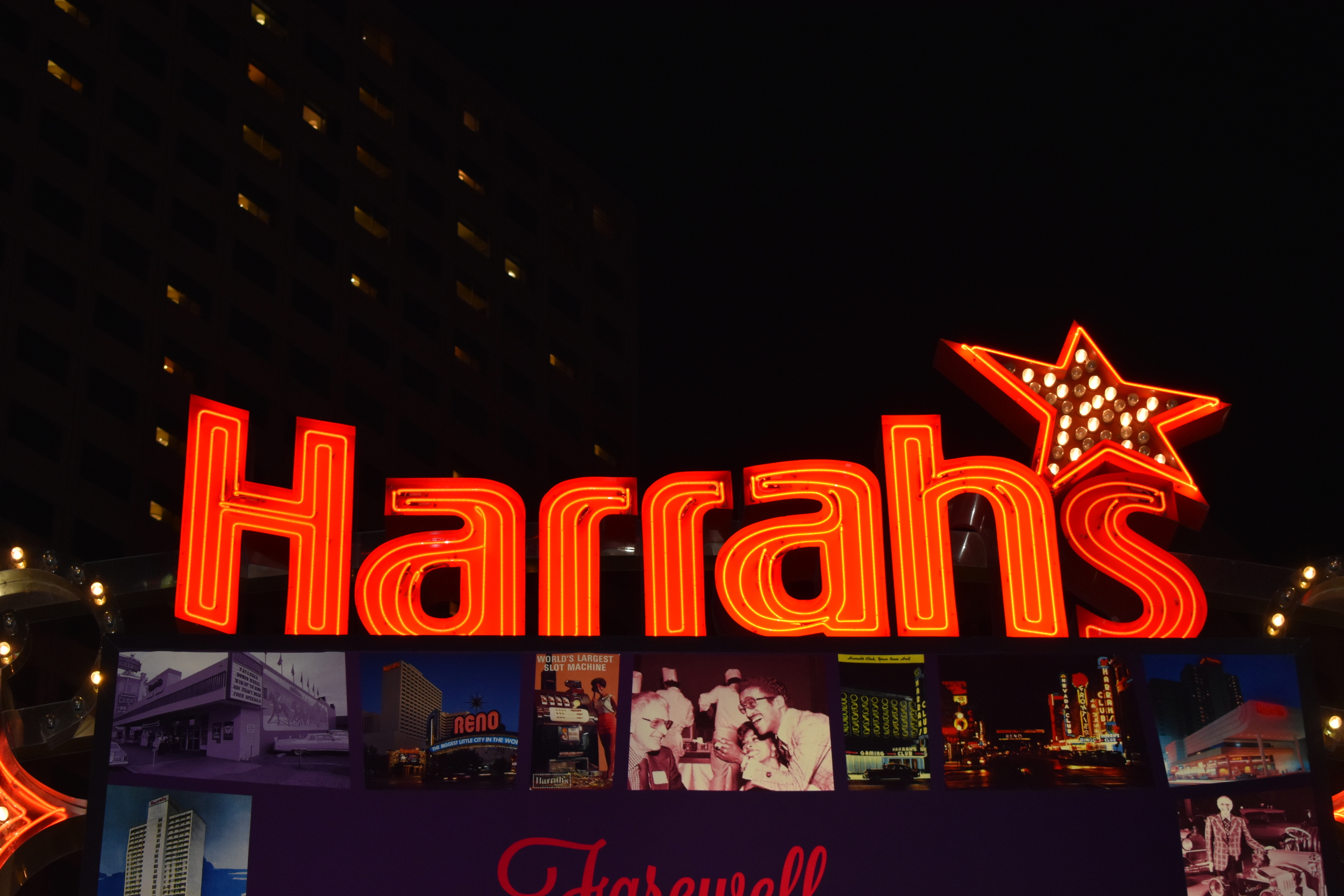 Harrah's Hotel and Casino double mounted sign, Reno, Nevada