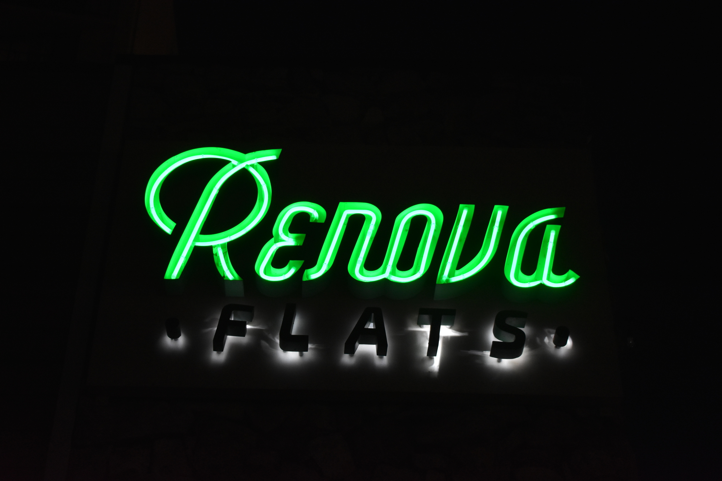 Renova Flats wall mounted sign, Reno, Nevada