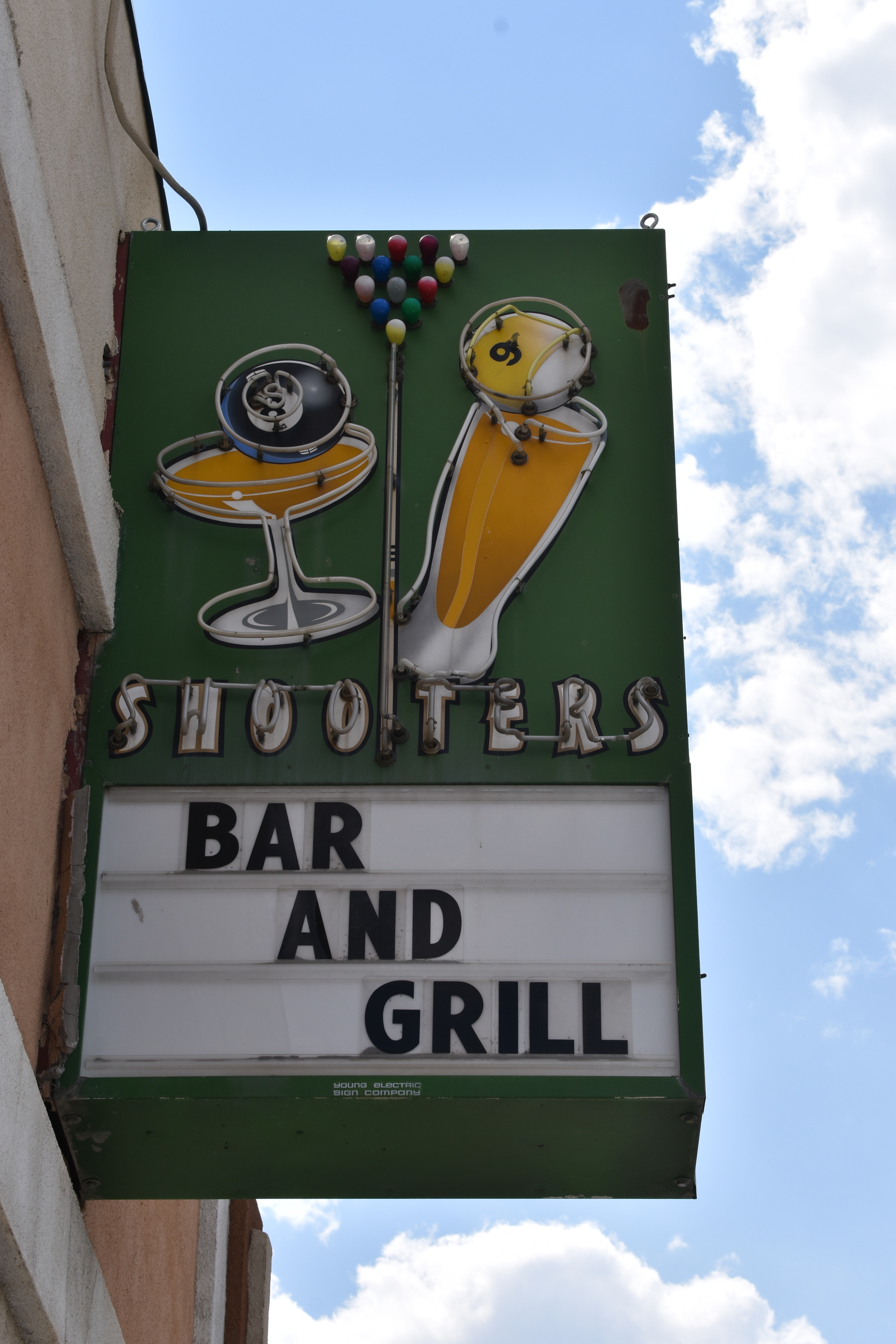 Shooters Bar & Grill flag mounted wall sign, Ely, Nevada
