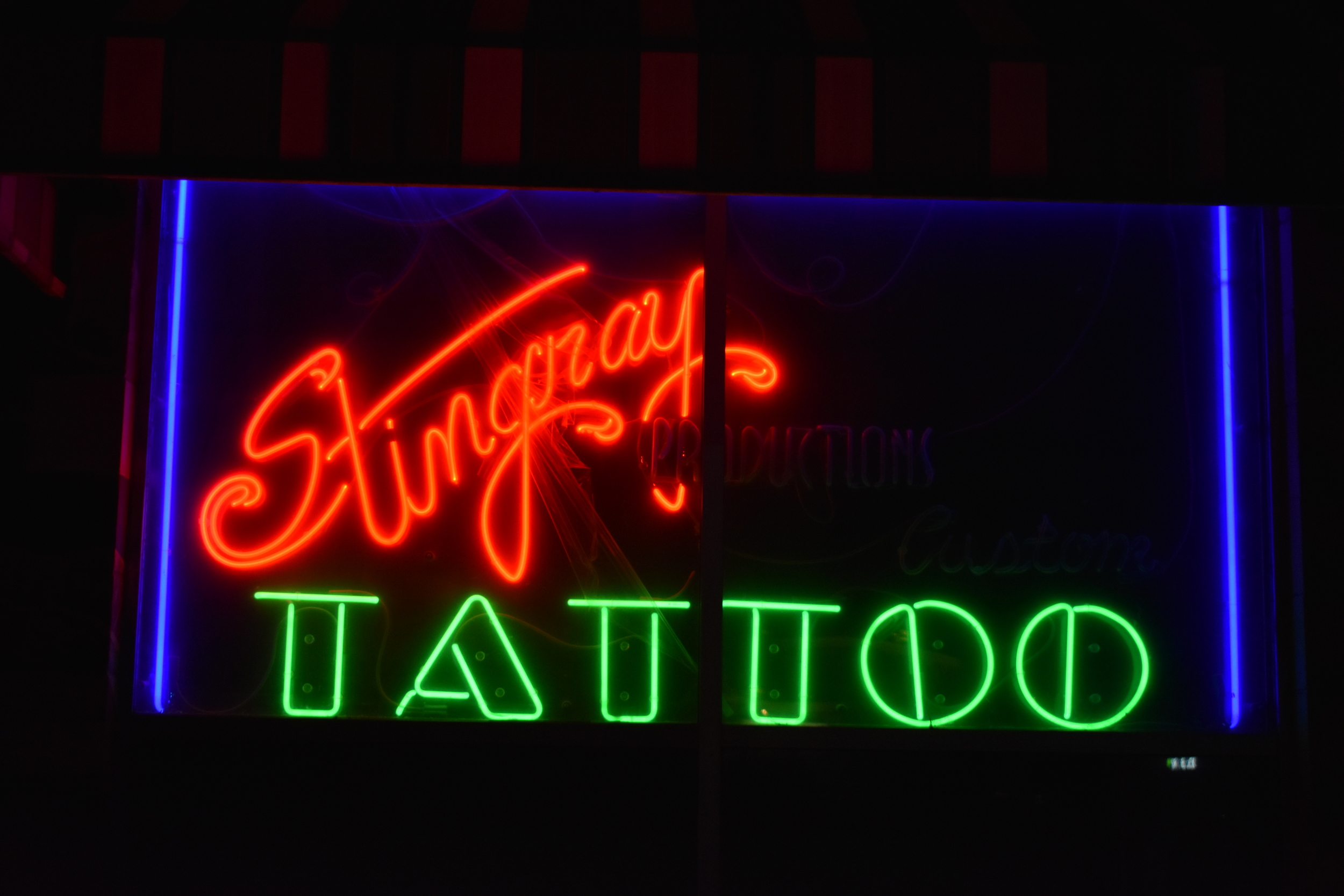 Stingray Tattoo window signs, Reno, Nevada