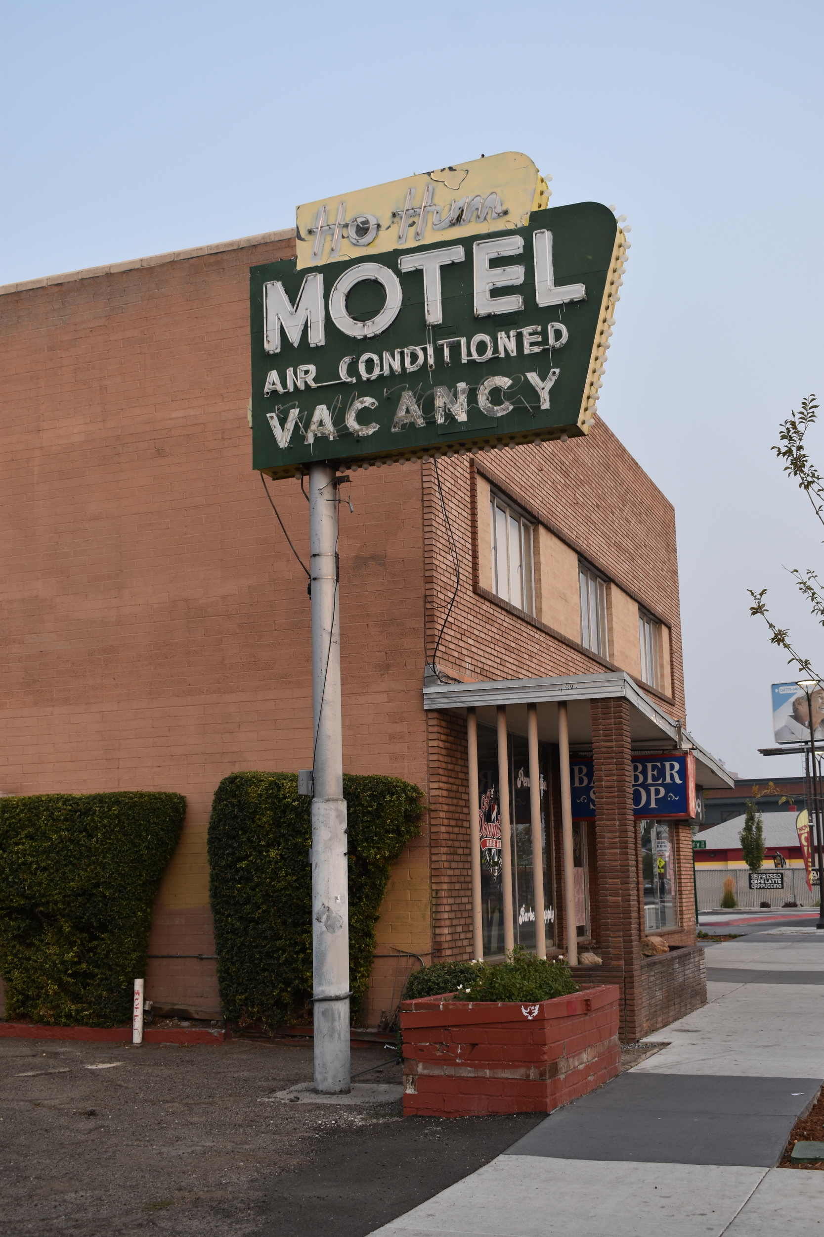 Ho Hum Motel flag mounted signs, Reno, Nevada