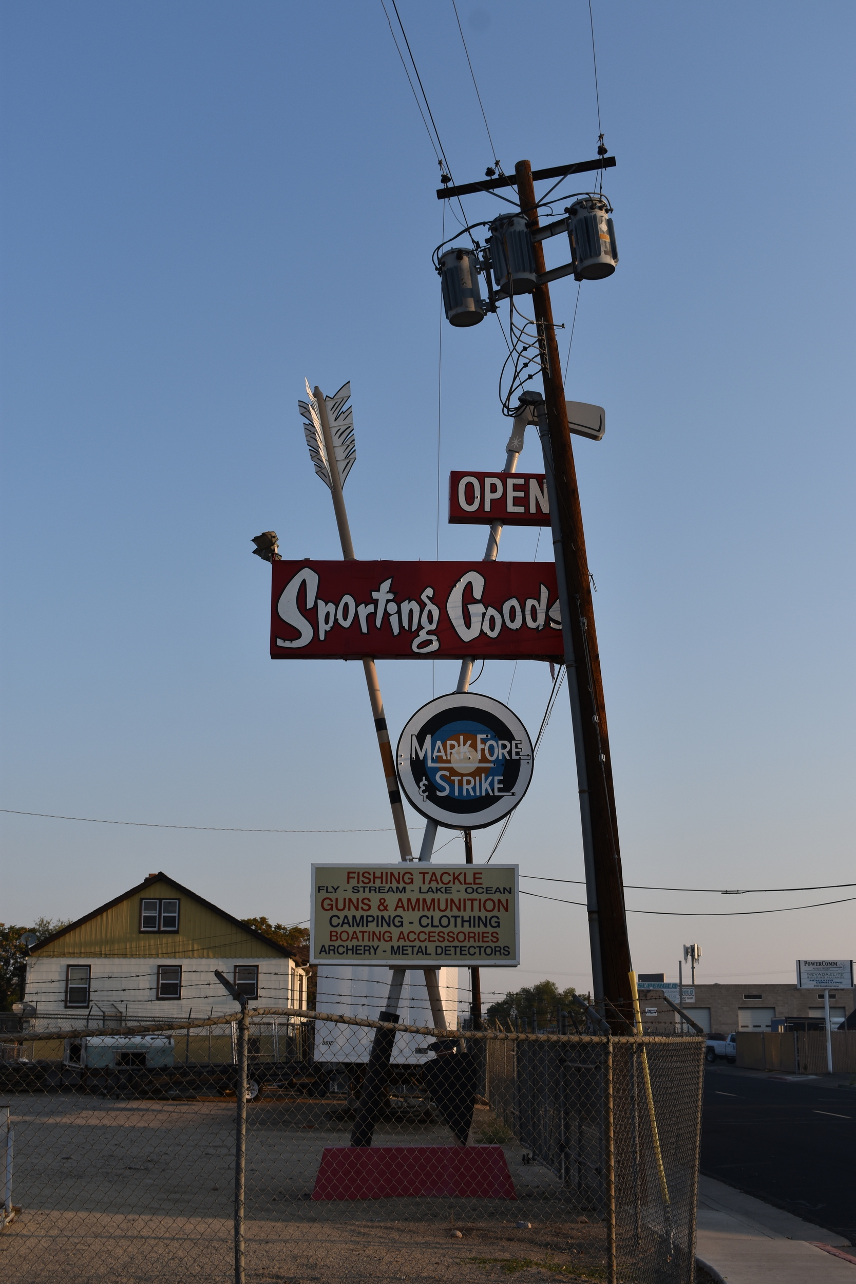Mark Fore & Strike Sporting Goods mounted sign, Reno, Nevada
