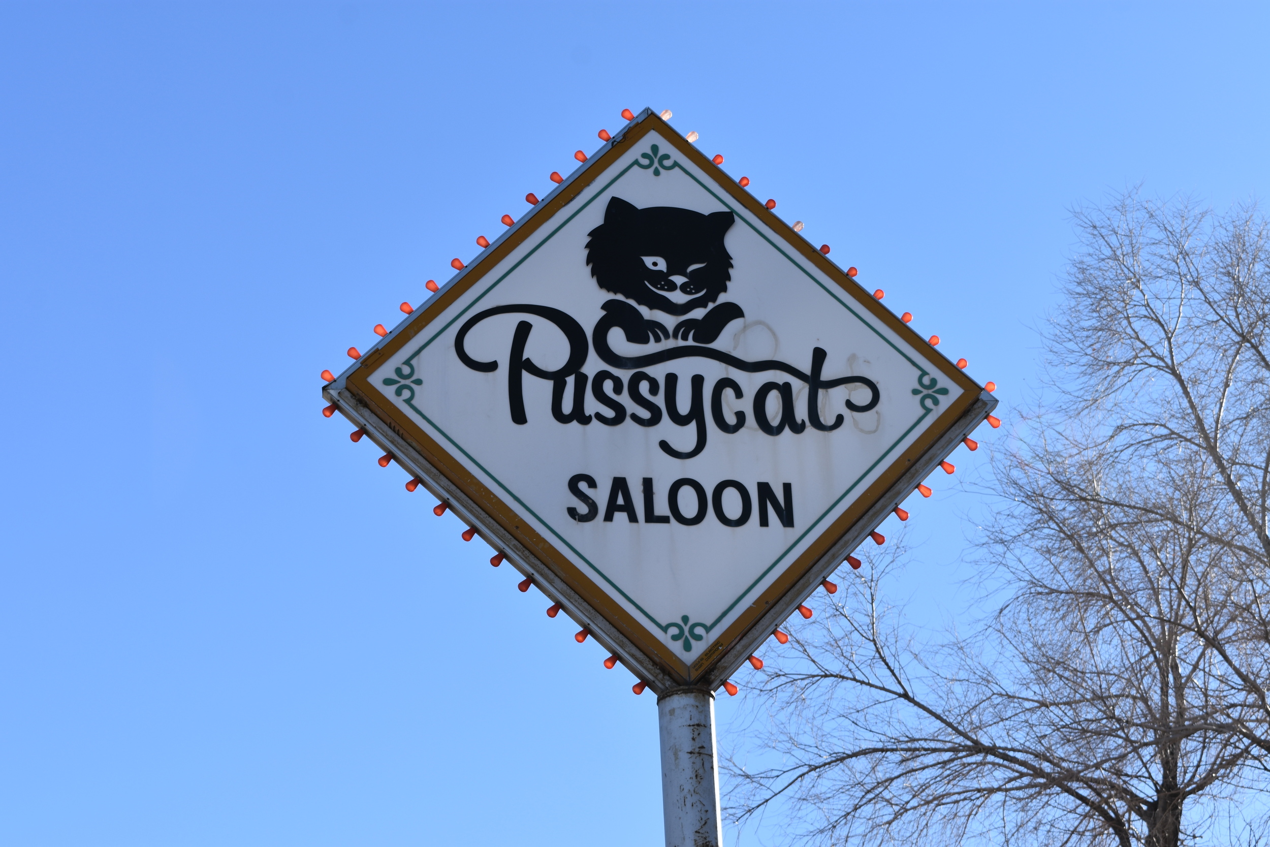 Pussycat Saloon mounted sign, Winnemucca, Nevada