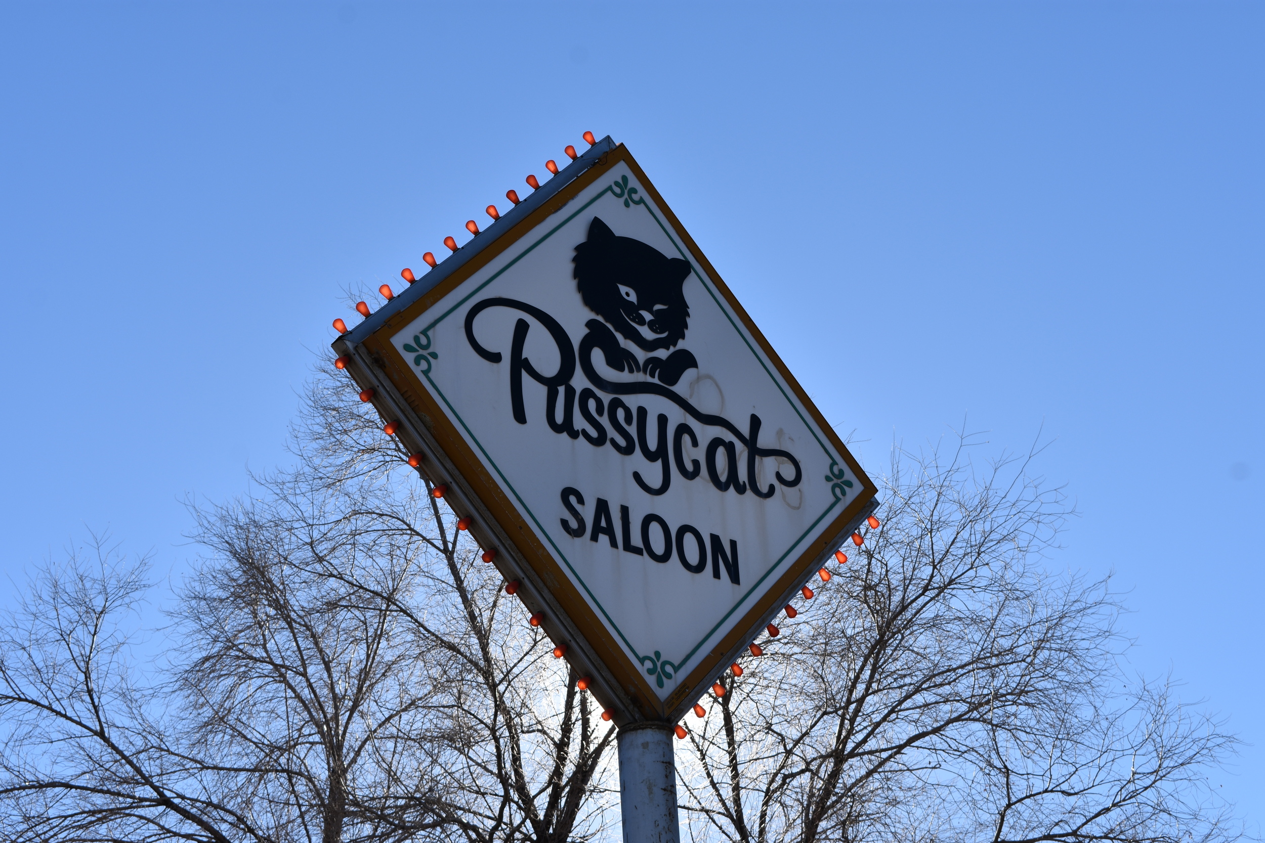 Pussycat Saloon mounted sign, Winnemucca, Nevada