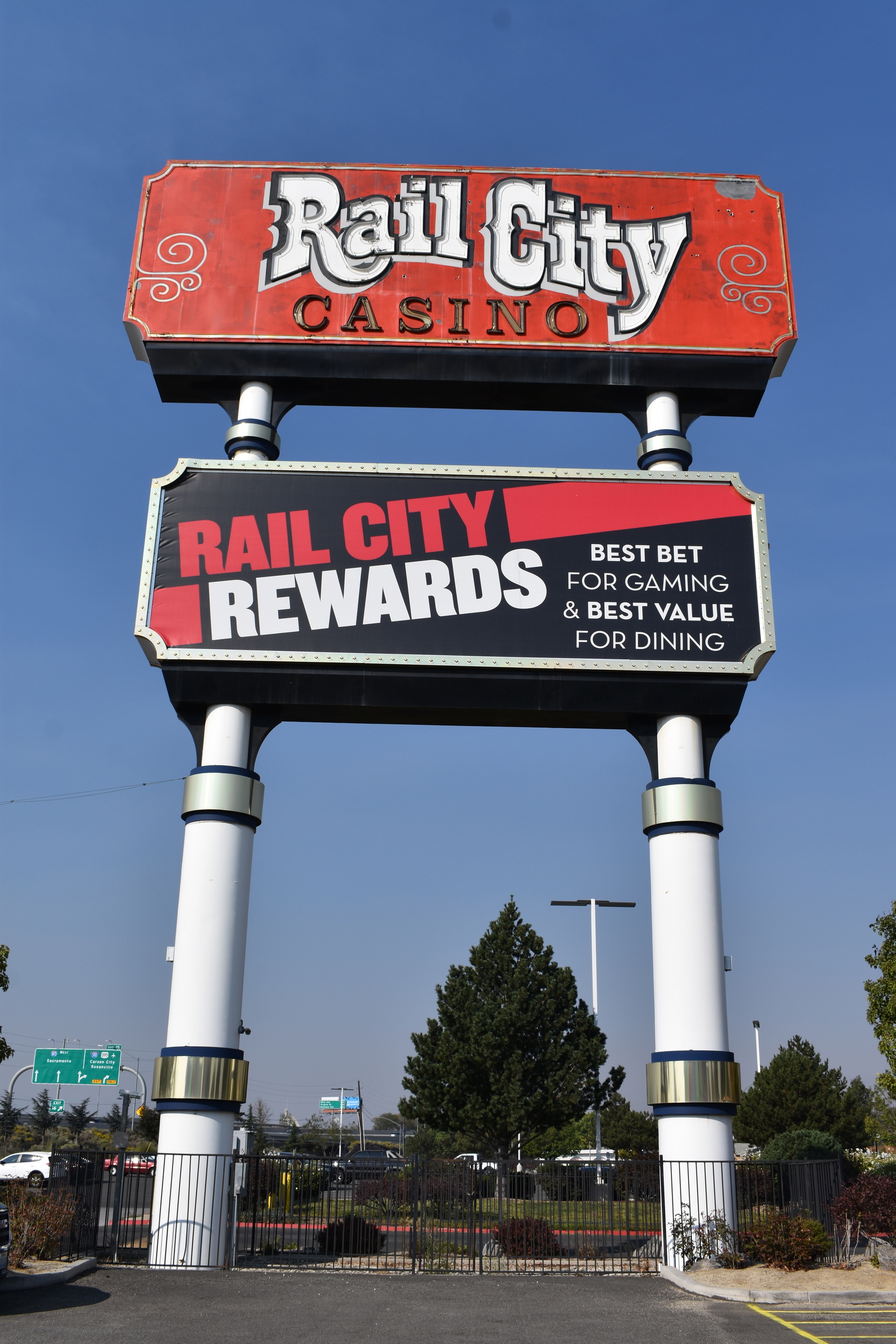 Rail City Casino double mounted sign, Sparks, Nevada