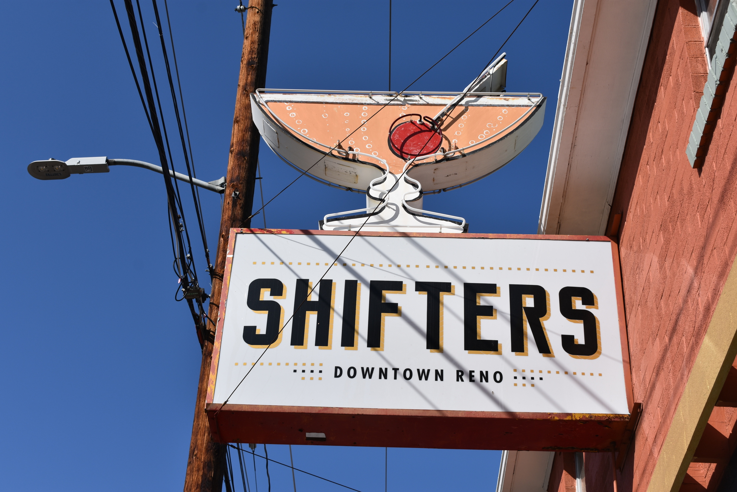 Shifters Bar flag mounted wall sign, Reno, Nevada