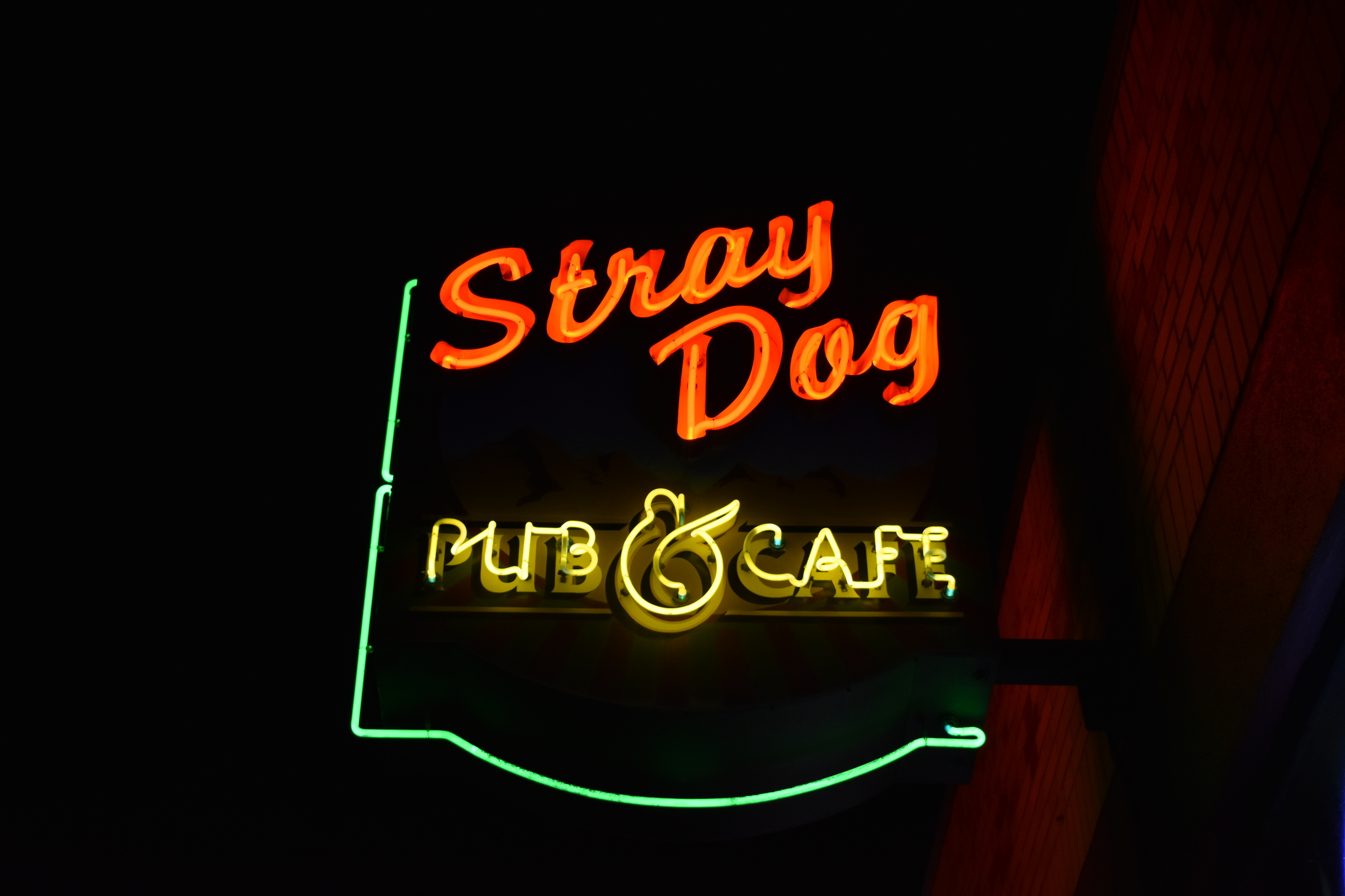 Stray Dog Pub & Cafe flag mounted wall sign, Elko, Nevada
