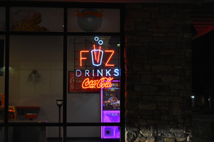 Fiiz Drinks window mounted sign, Elko, Nevada