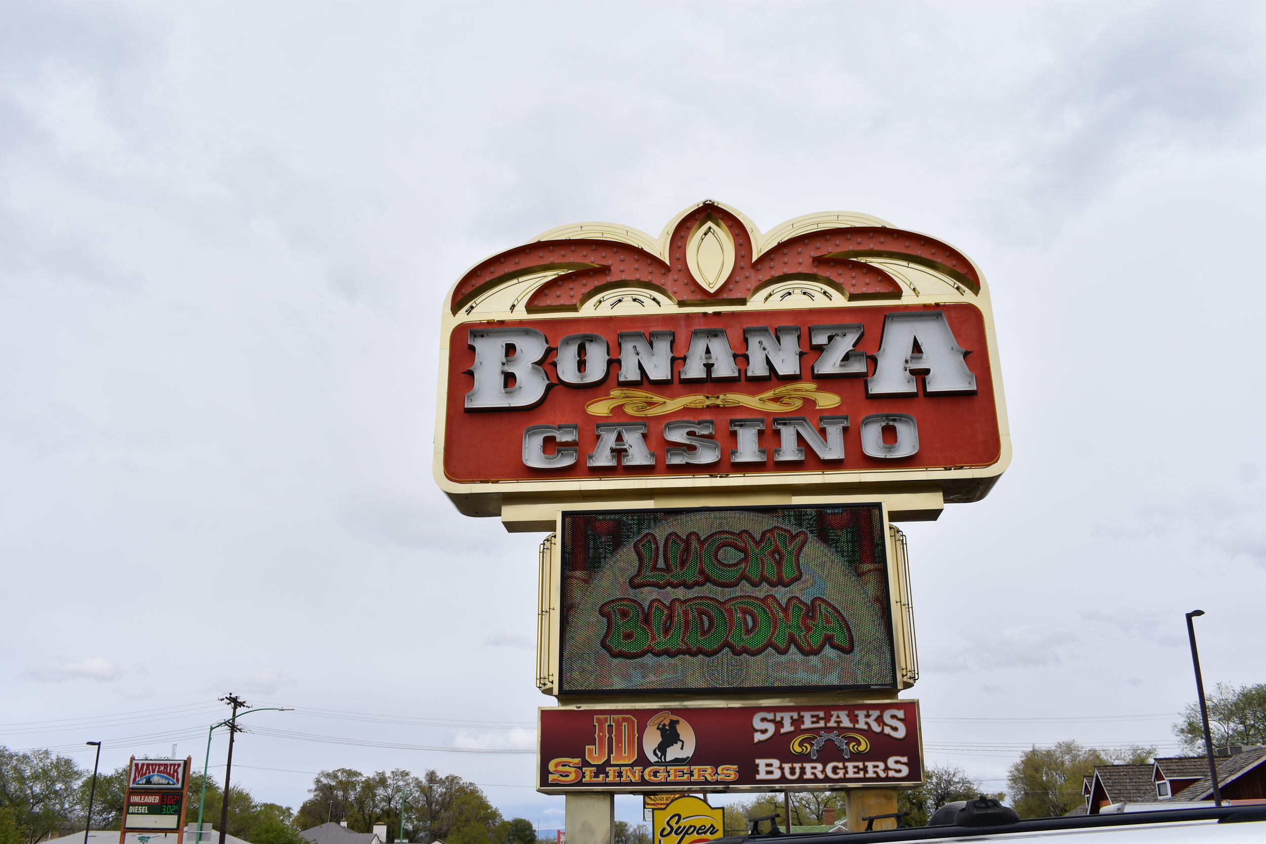 Bonanza Casino double mounted sign, Fallon, Nevada