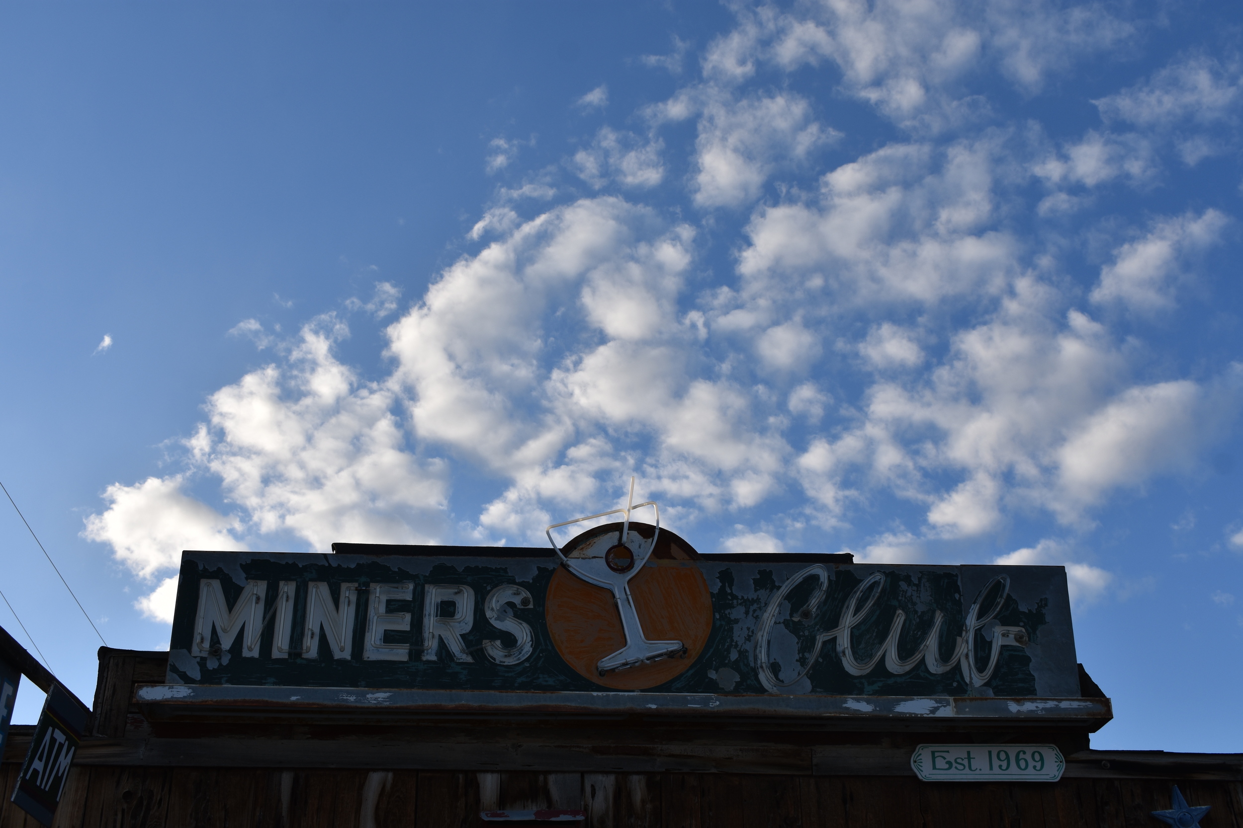 Miners Club wall and roof mounted signs, Gerlach, Nevada