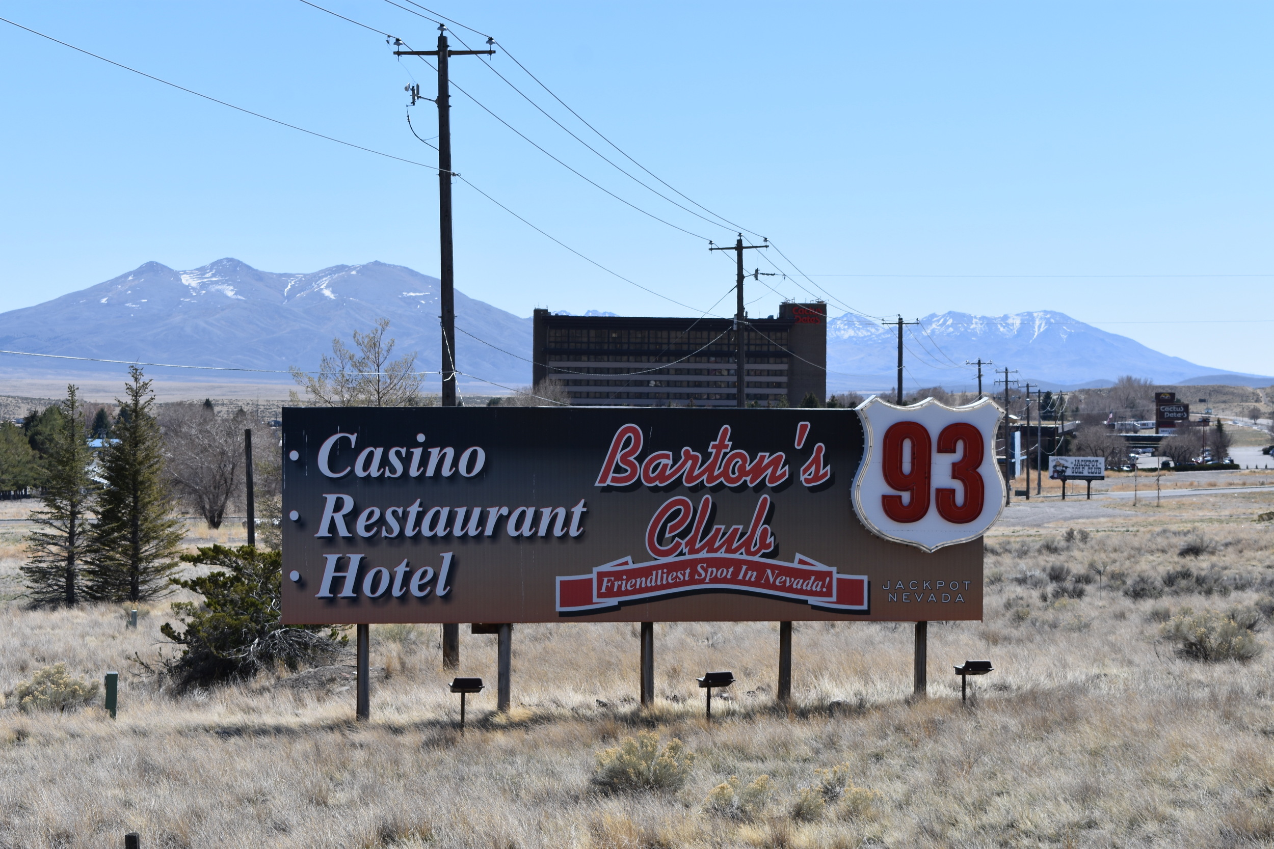 Barton's Club 93 mounted sign, Jackpot, Nevada