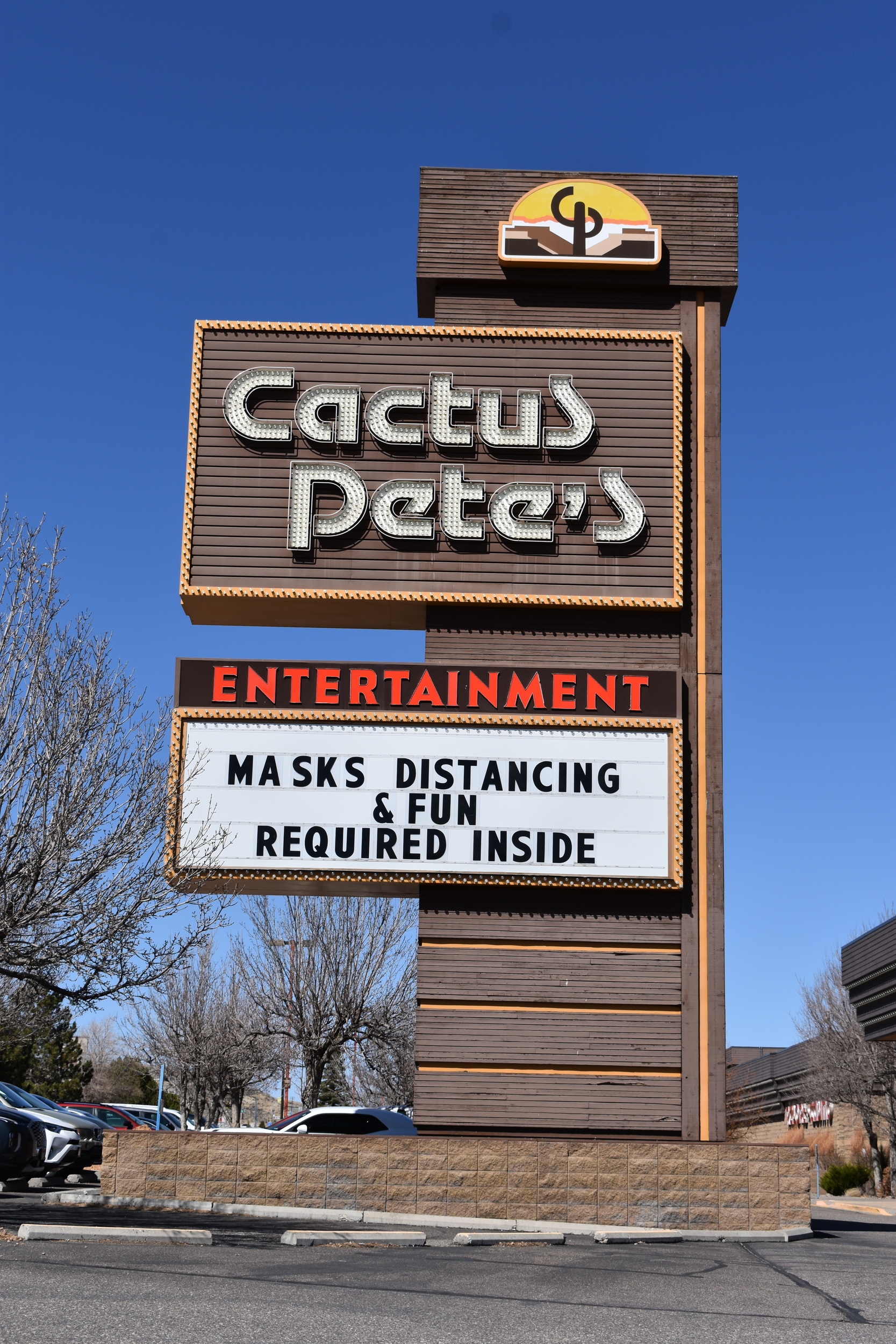 Cactus Pete's Resort Casino mounted signs, Jackpot, Nevada