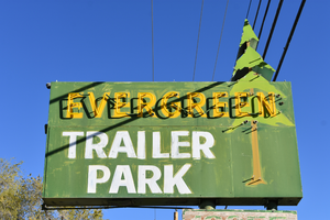 Evergreen Trailer Park flag mounted sign, Reno, Nevada