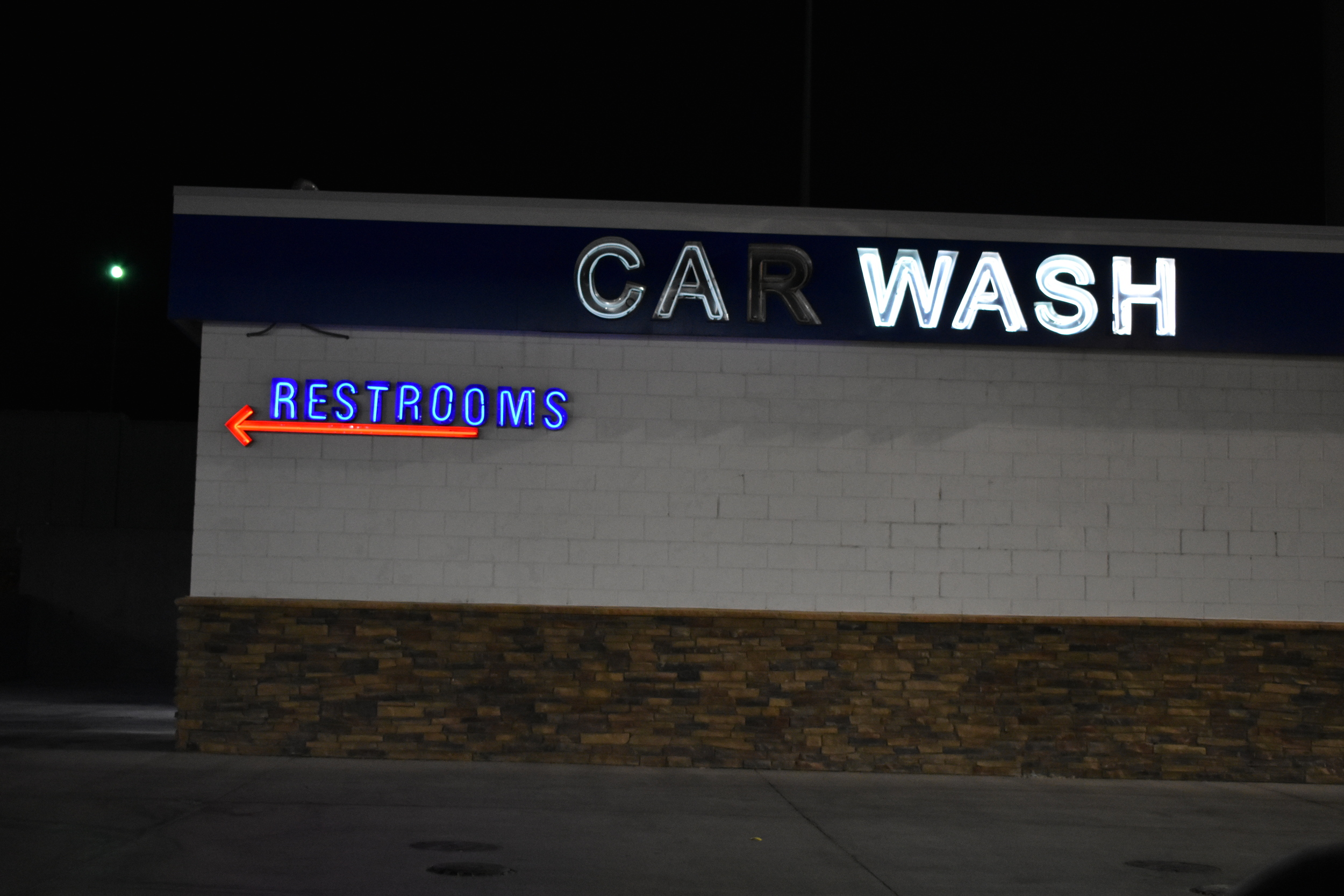 Car Wash and restroom wall mounted sign, Wendover, Nevada