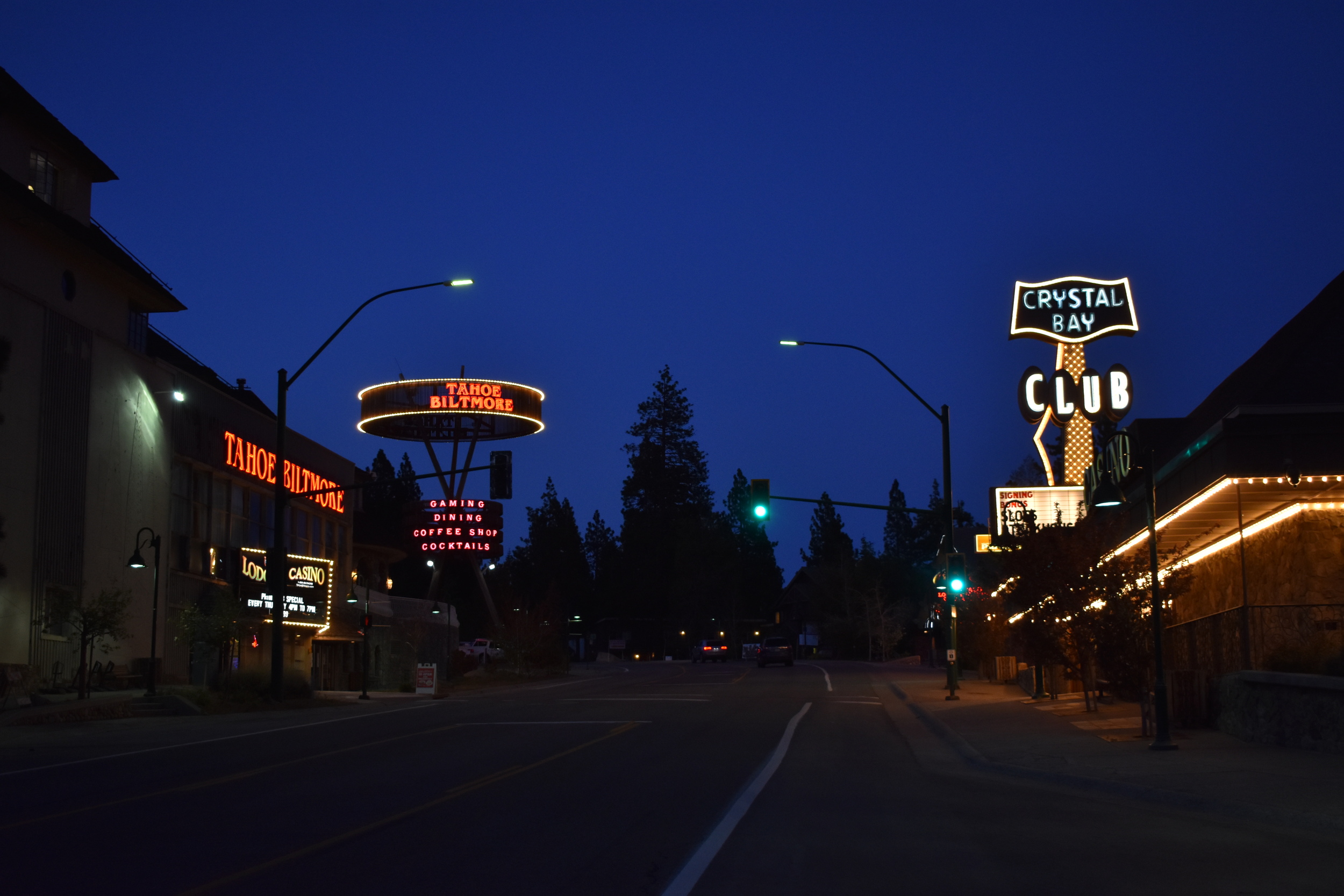 Tahoe Biltmore Lodge & Casino and Crystal Bay Club signs, Crystal Bay, Nevada