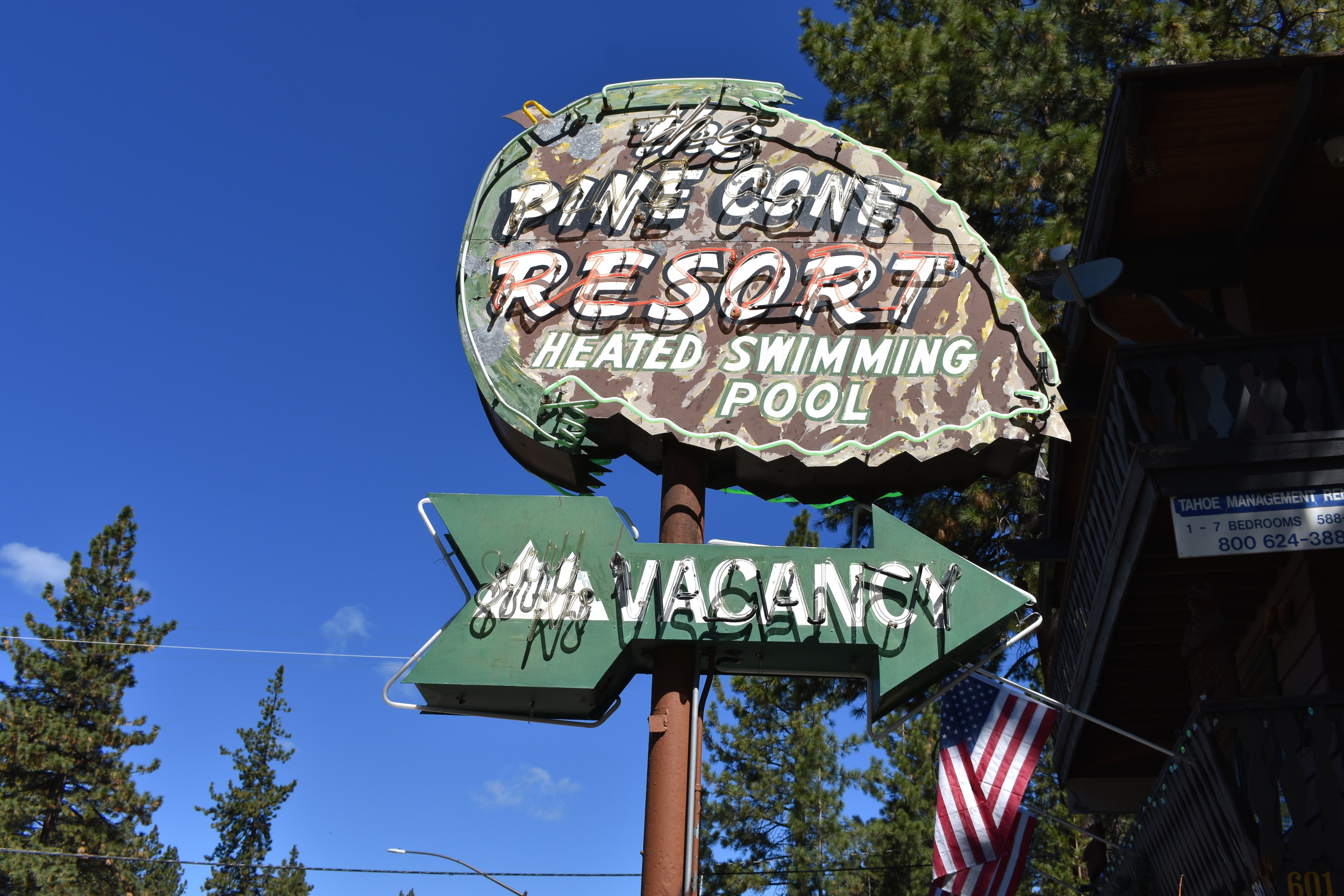 Pine Cone Resort moutned sign, Zephyr Cove, Nevada