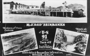 Composite: Baker, California service station on the west Side of the Tonopah and Tidewater Railroad track; Death Valley; Hoover Dam, Nevada: photographic print