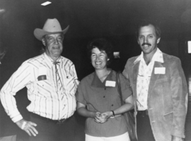 Hank Richards with Ann Redelsperger and State Senator Ken Redelsperger at the dedication of the All-Purpose Building: photographic print