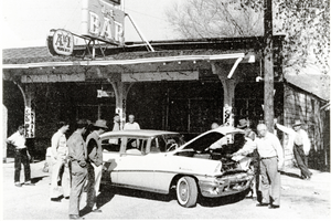 Beatty residents gather to view a new Mercury automobile: photographic print