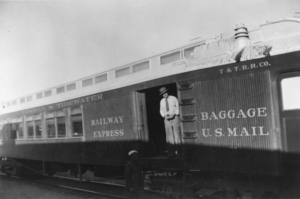 Baggage car of the Tonopah and Tidewater Railroad: photographic print