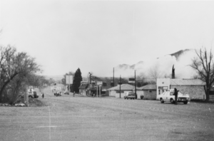 Looking north up Main Street at the Exchange Club fire: photographic print