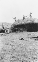 Stacking hay, possibly at the Resting Spring Ranch, California; or Pahrump or Manse Ranches, Nevada: photographic print