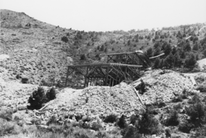Frame of the building housing the mill being constructed at the Terrell mine near Eden Creek: photographic print