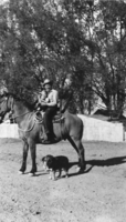 Robert William "Bill" Carver on a horse, Buck, with Dick Carver: photographic print