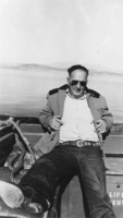 Gerald Miller Carver on boat, Lake Mead: photographic print